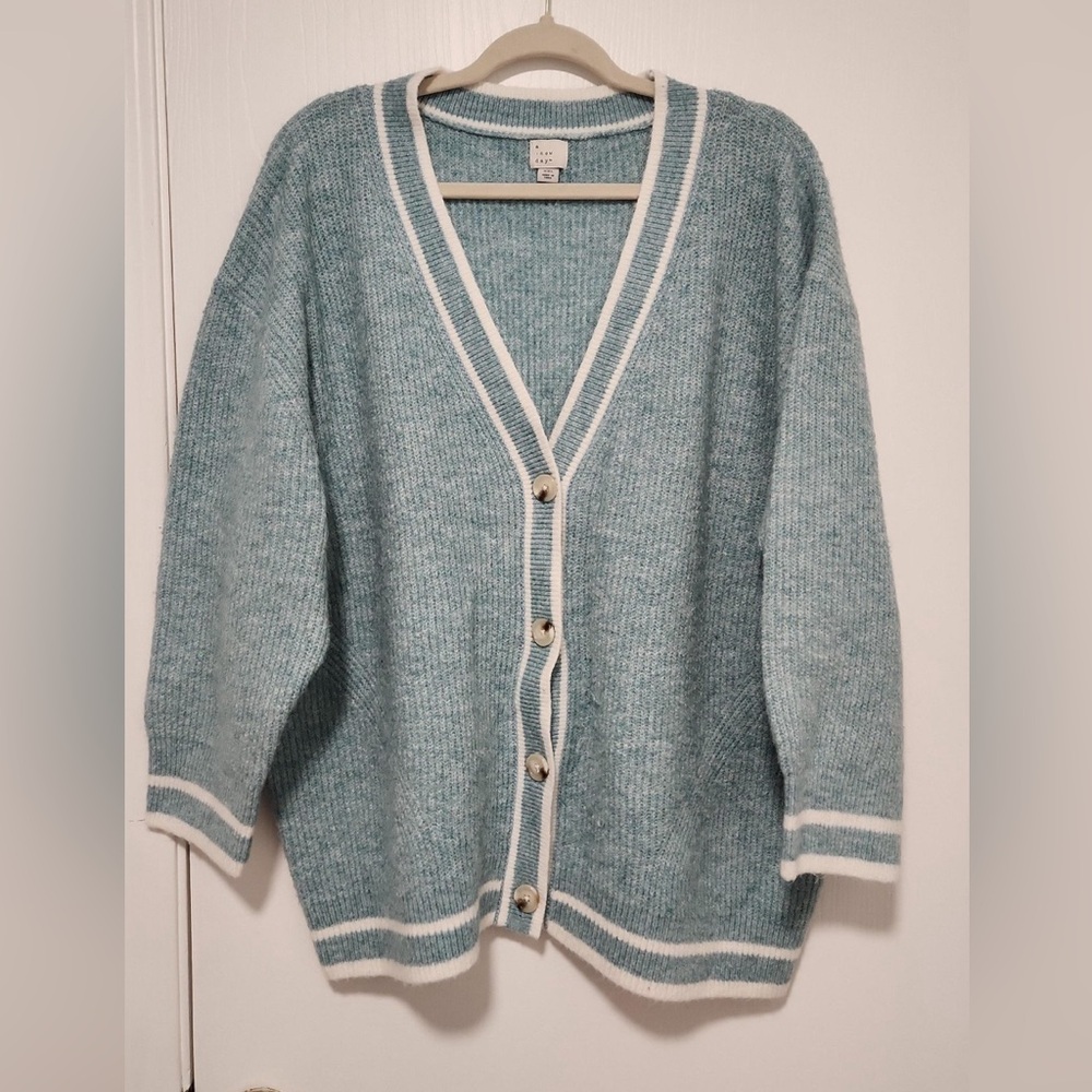 Blue V-Neck Button-Up Women's Sweater